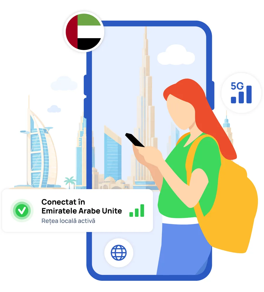 Ilustrație eSIM Pago pentru Emiratele Arabe Unite